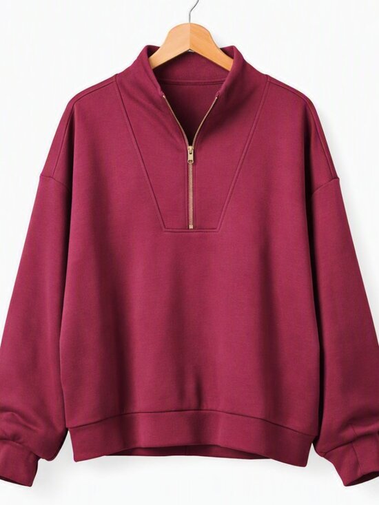 Zenana Tops - Zenana Scuba Half Zip Pullover – Cabernet